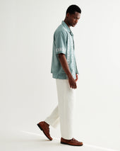 Didcot Sea Green And Ecru Embroidered Short Sleeve Shirt