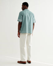 Didcot Sea Green And Ecru Embroidered Short Sleeve Shirt