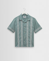Didcot - Sea Green And Ecru Embroidered Short-Sleeve Shirt