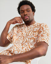 Didcot And Beige Floral Viscose Short Sleeve Shirt