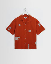 Didcot - Terracotta And Ecru Scribble Applique Short-Sleeve Shirt