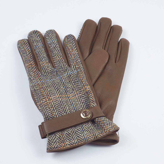 Brown cashmere-lined gloves with Harris Tweed back