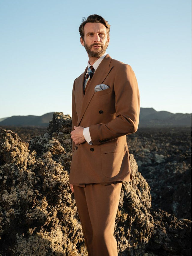 Brown summer wool double-breasted jacket