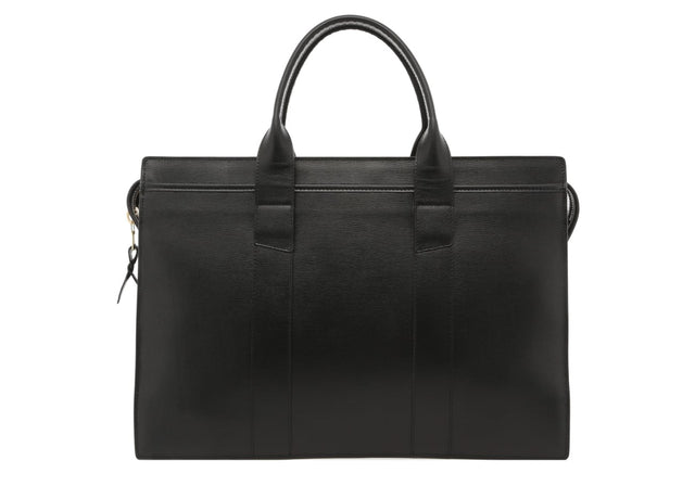 Double Zip-Top Briefcase - Black - Hatch Grain Leather