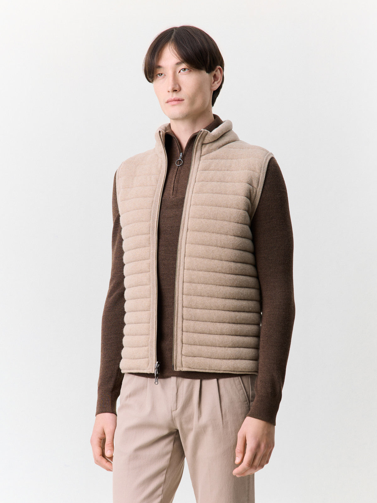Doudoune sans manches en laine mélangée beige réversible