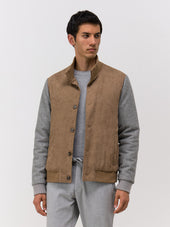 Blouson bi-matière camel et gris