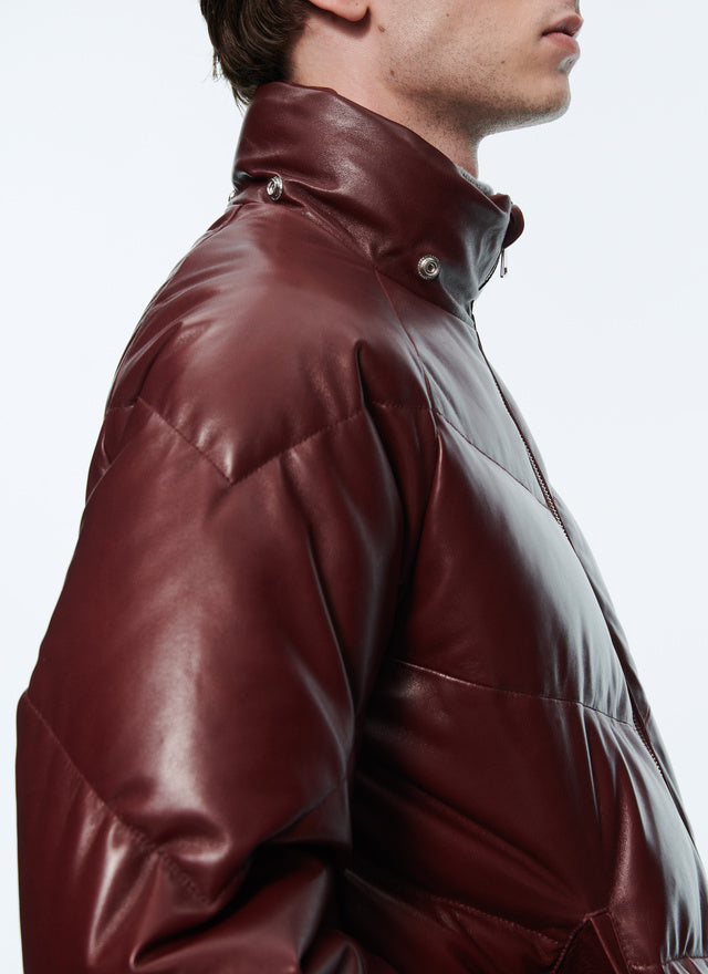 Burgundy leather down jacket