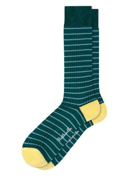 DOWNE | 5x1 Rib Fine Stripe Contrast Socks | Sea Green