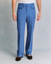 Blue Cotton and Silk Blend Parallel Trousers