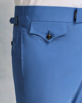 Blue Cotton and Silk Blend Parallel Trousers