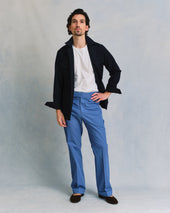 Blue Cotton and Silk Blend Parallel Trousers