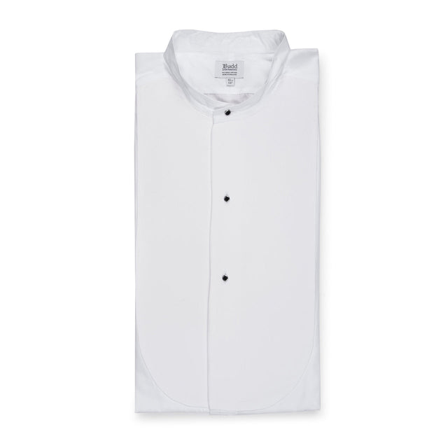 Classic Fit Plain Stiff Bib Neckband Dress Shirt in White