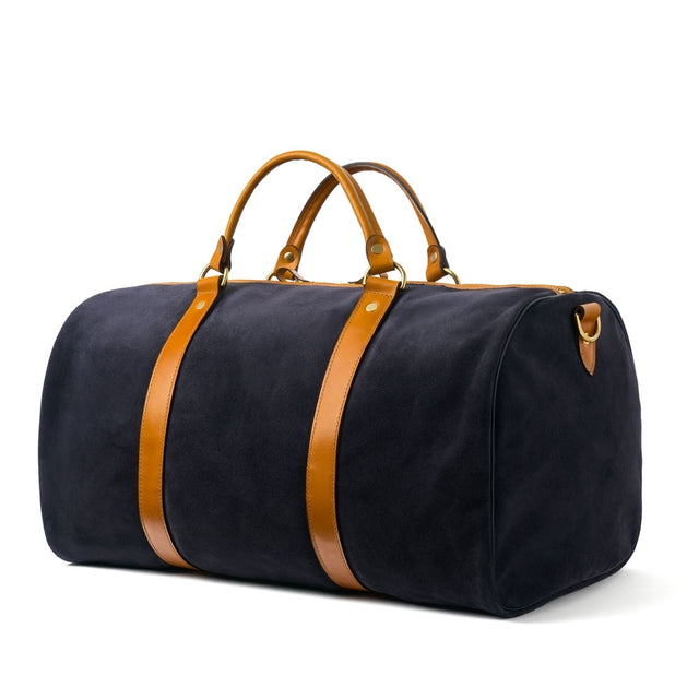 Duffle Holdall in Oceano Suede/Chestnut Calf Leather