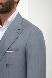 Dusty Blue Pinstripe Double Breasted Super 150 S Suit Made In Italy