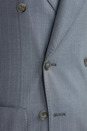 Dusty Blue Pinstripe Double Breasted Super 150 S Suit Made In Italy