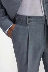 Dusty Blue Pinstripe Double Breasted Super 150 S Suit Made In Italy