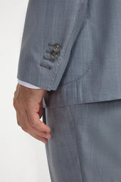Dusty Blue Pinstripe Double Breasted Super 150 S Suit Made In Italy