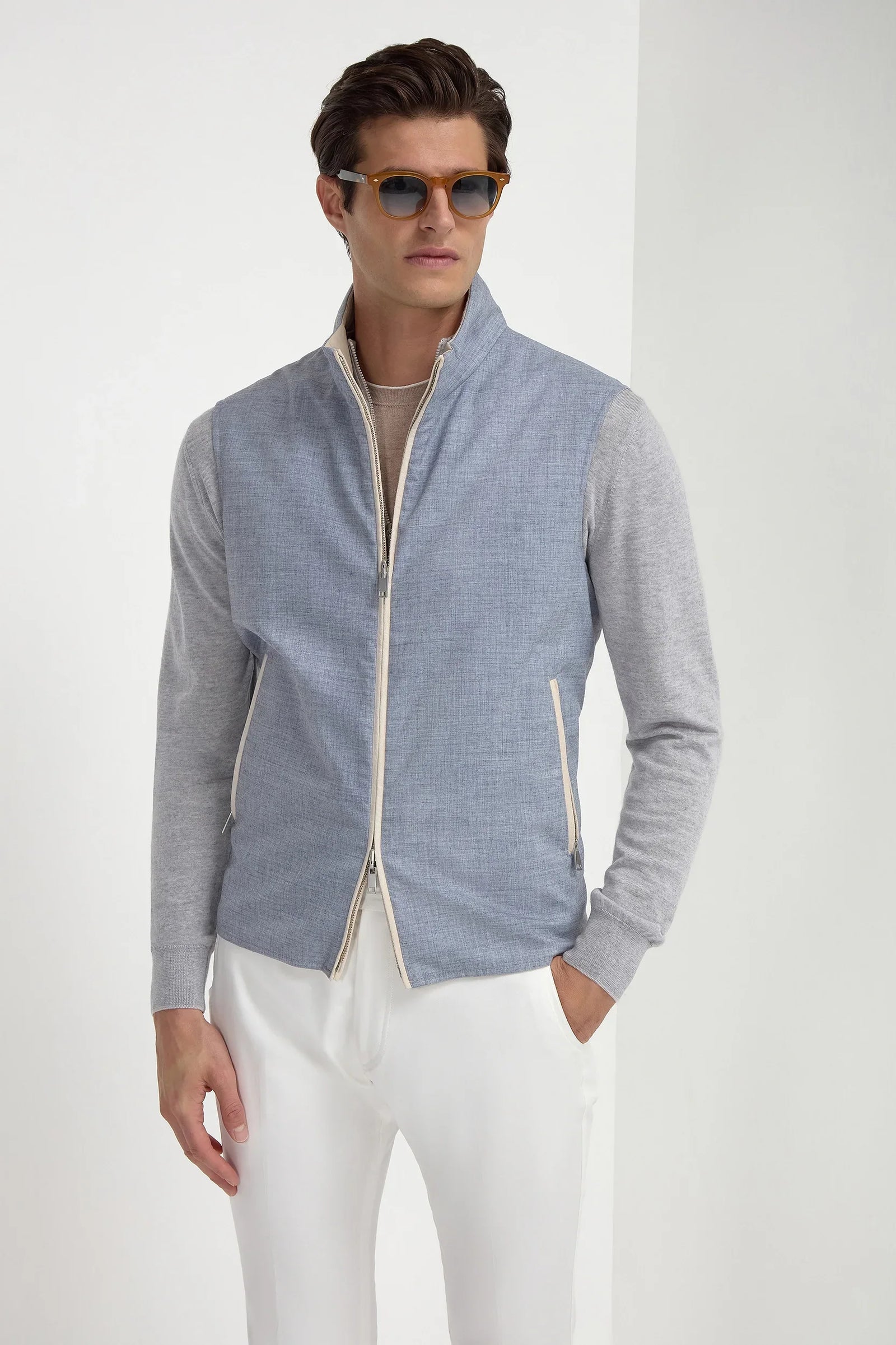 Dusty Blue Reversible Vest Made In Italy