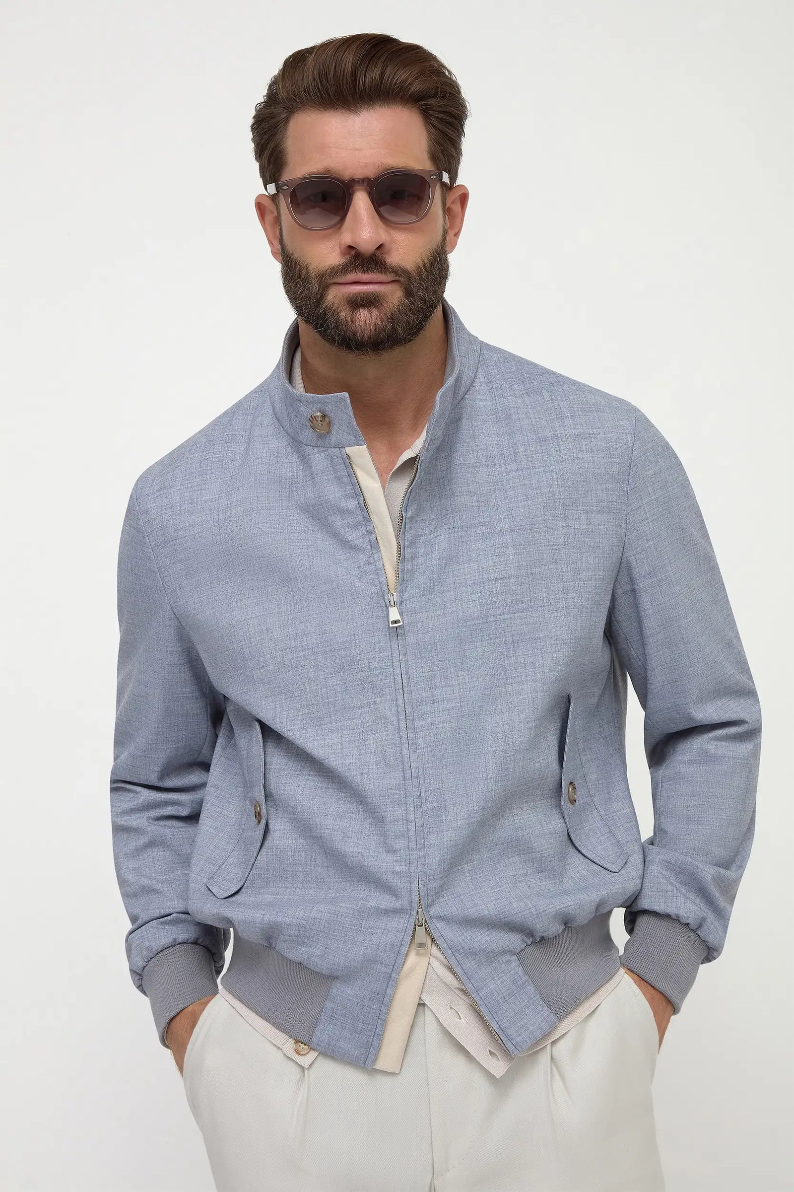 Dusty Blue Short Jacket Made In Italy