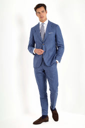 Dusty Blue Striped Suit Made In Italy