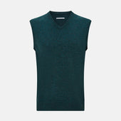 Forest Green Melange V-neck Cashmere Vest