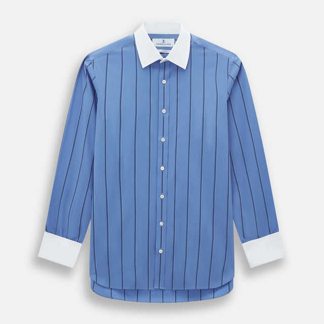 Colony Blue Track Stripe Shirt with Contrast T&A Collar and Cuffs