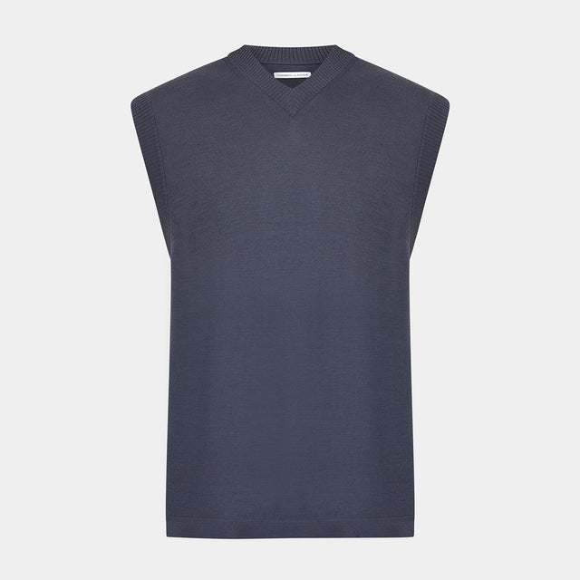 Grey Fine Merino V-Neck Vest