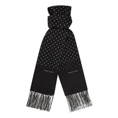 And White Spotted Silk Scarf With Fringes
