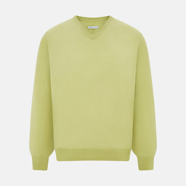 Melon Green Cashmere V-Neck Jumper