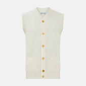 Ecru Fine Merino V-Neck Sleeveless Cardigan