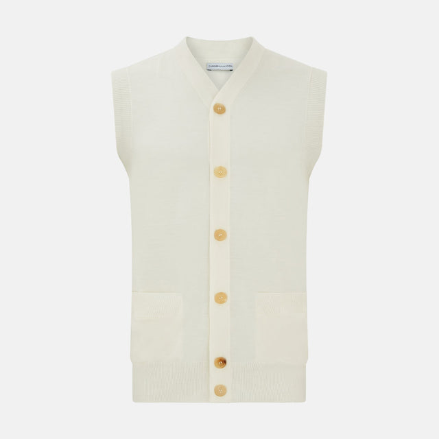 Ecru Fine Merino V-Neck Sleeveless Cardigan