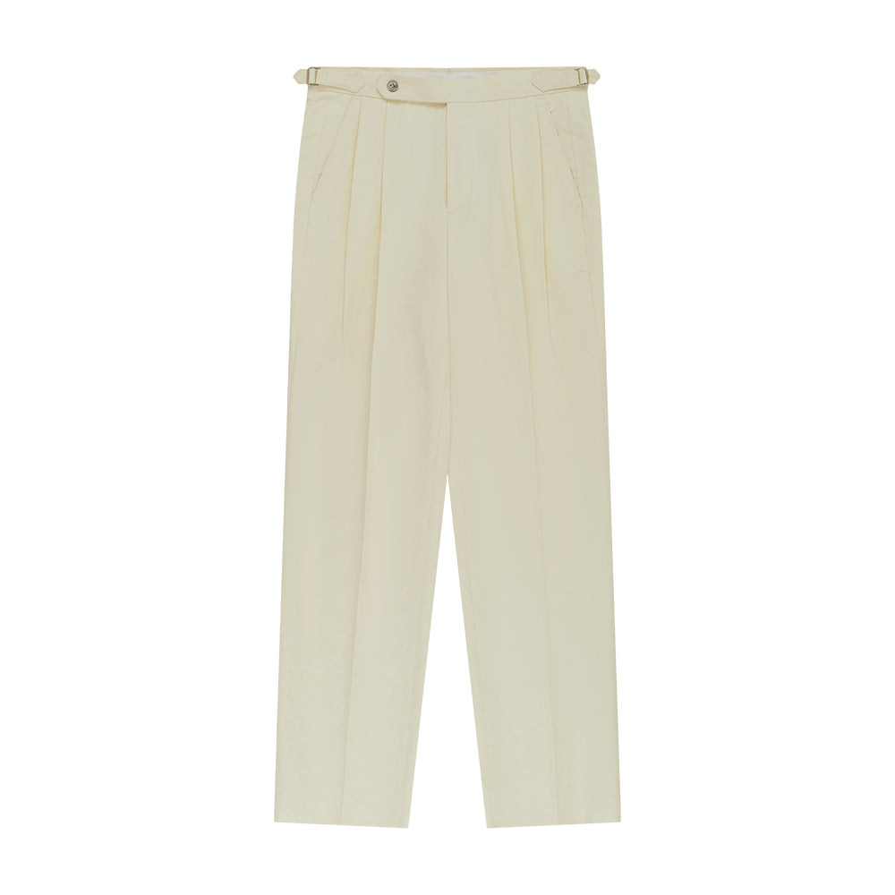 Linen Cotton Double Pleats Relaxed Chino Pants