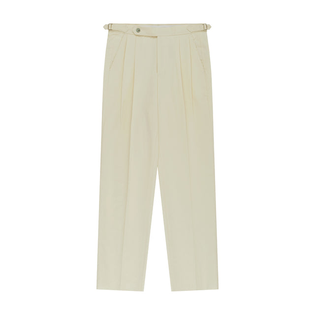 Linen / Cotton Double Pleats relaxed Chino Pants (Ecru)