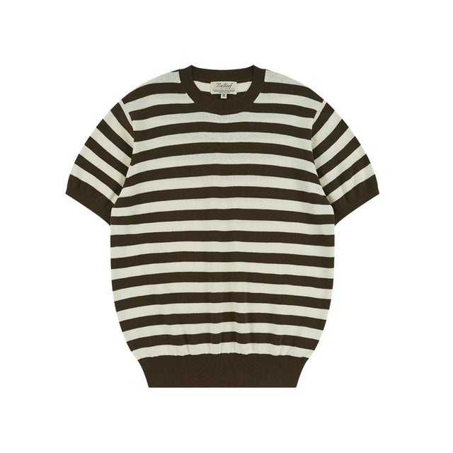 Essential Comfort Short Sleeve Round Knit (Brown/Ivory)