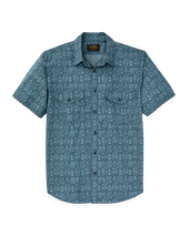 Washed Short Sleeve Feather Cloth Shirt - Blue Print