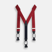 Burgundy and White Small Spot Adjustable Silk and Navy Leather Braces