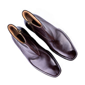 Plain Boot With Zipper In Dark Brown Mountain Calf Leather
