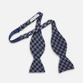And Blue Houndstooth Wool Blend Bow Tie