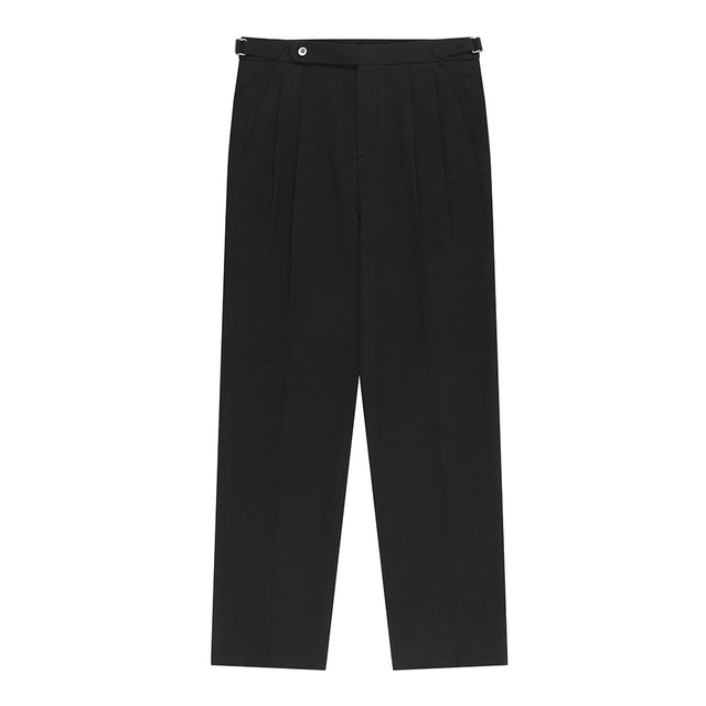 Essential Linen Cotton Twill Adjust 2-Pleated Relaxed Chino (Black)