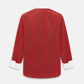Dark Red Track Stripe Shirt With Contrast T A Collar And Cuffs