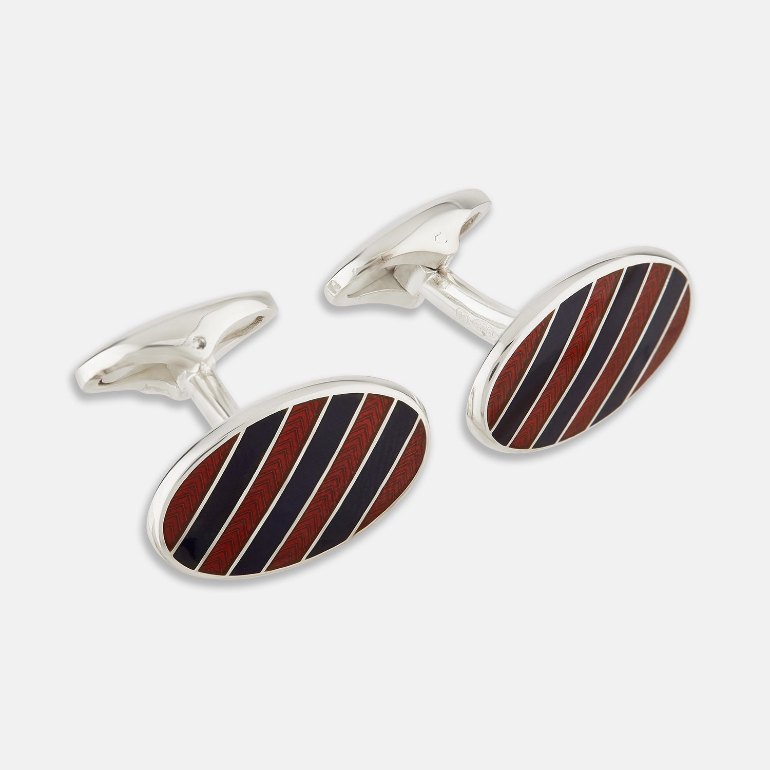 And Navy Striped Oval Enamel Cufflinks