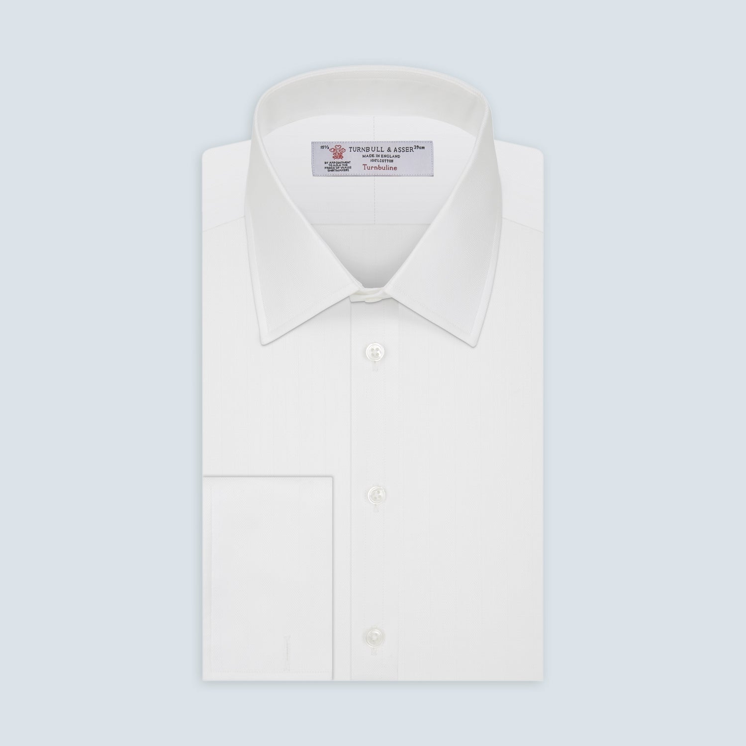 White Herringbone Superfine Cotton Shirt with T&A Collar and Double Cuffs