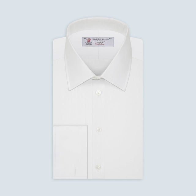 White Herringbone Superfine Cotton Shirt with T&A Collar and Double Cuffs