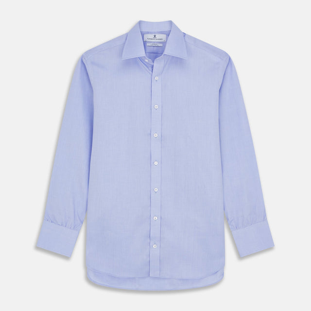Blue Herringbone Regular Fit Shirt With Kent Collar