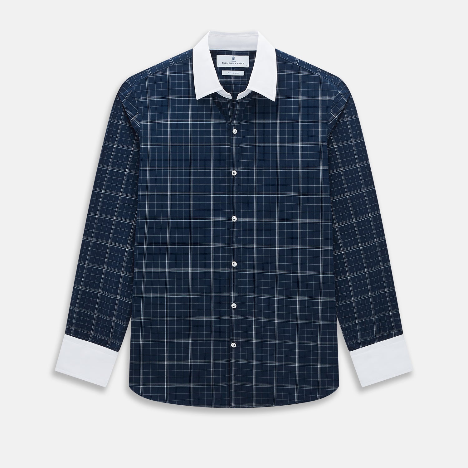 Windowpane Check Windsor Shirt With Contrast T A Collar And Cuffs