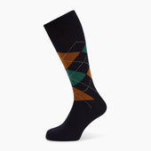 Green Orange Wool Check Mid Length Socks
