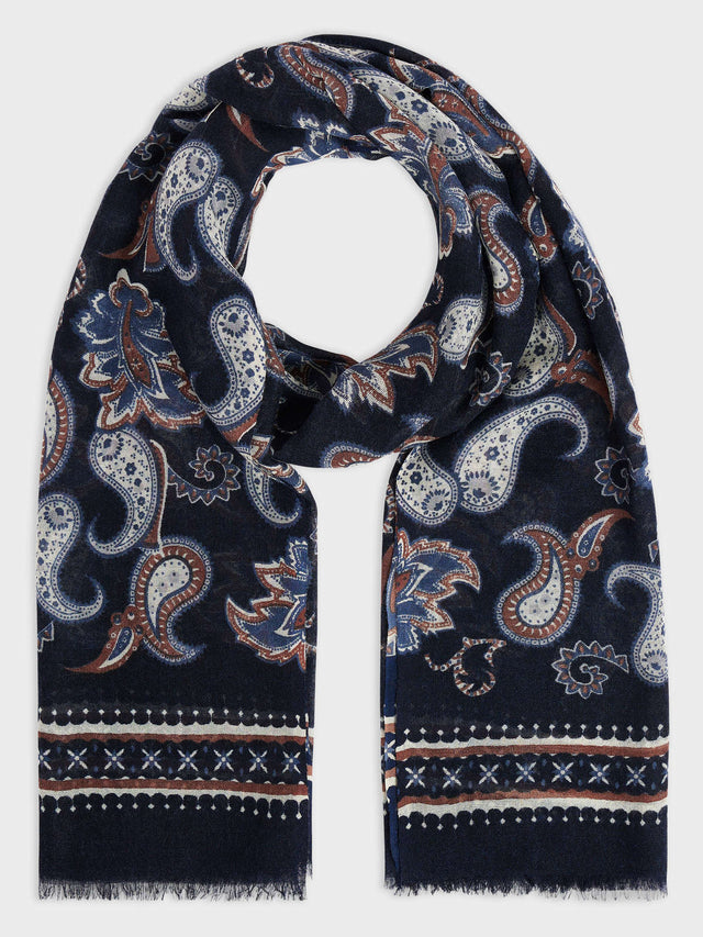 Echarpe en laine bleu marine à motif cachemire