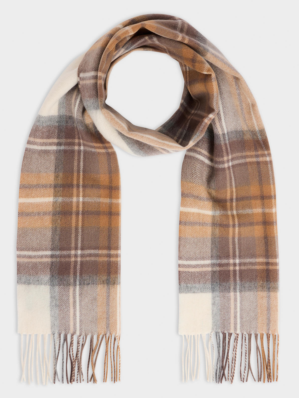 Echarpe En Laine Carreaux Beige Et Camel