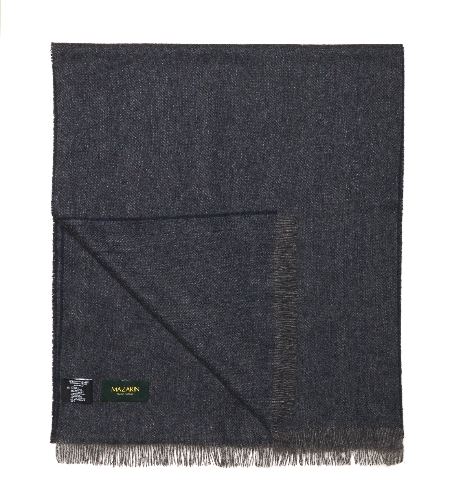 Charpe 100 Cachemire Chevrons Marine Gris