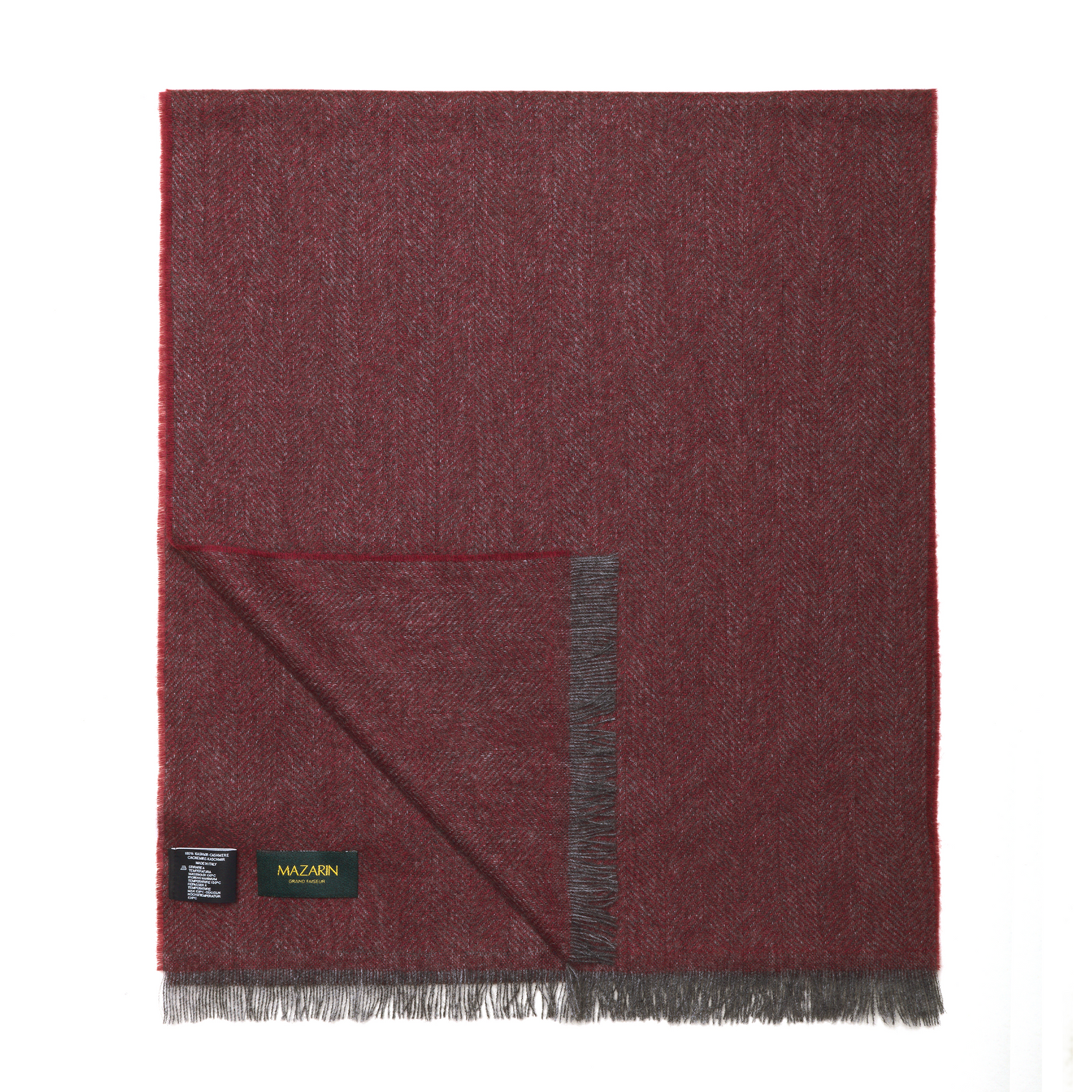 Charpe 100 Cachemire Chevrons Rouge Gris